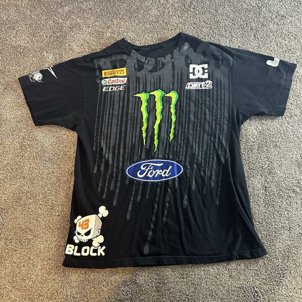 Vintage Ken Block Monster Energy Black Ford Racing DC Shoes Punk Y2K Shirt L-XL